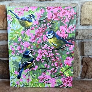 Birds on Pink Blossoms Canvas Art